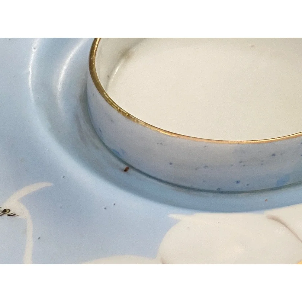 Vintage Hand Painted Japan Porcelain Snack Set Blue Heron Crane Tea Cup Tray
